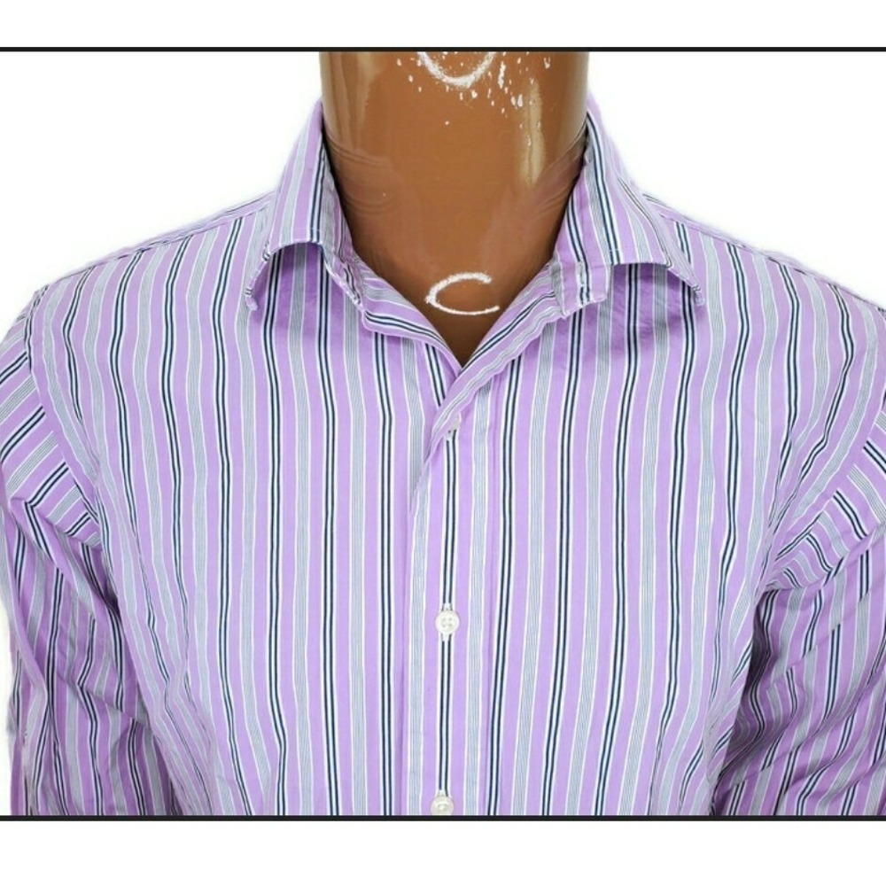 Polo Ralph Lauren Curham Classic Fit Mens Purple Striped Dress Shirt 15.5 34/35